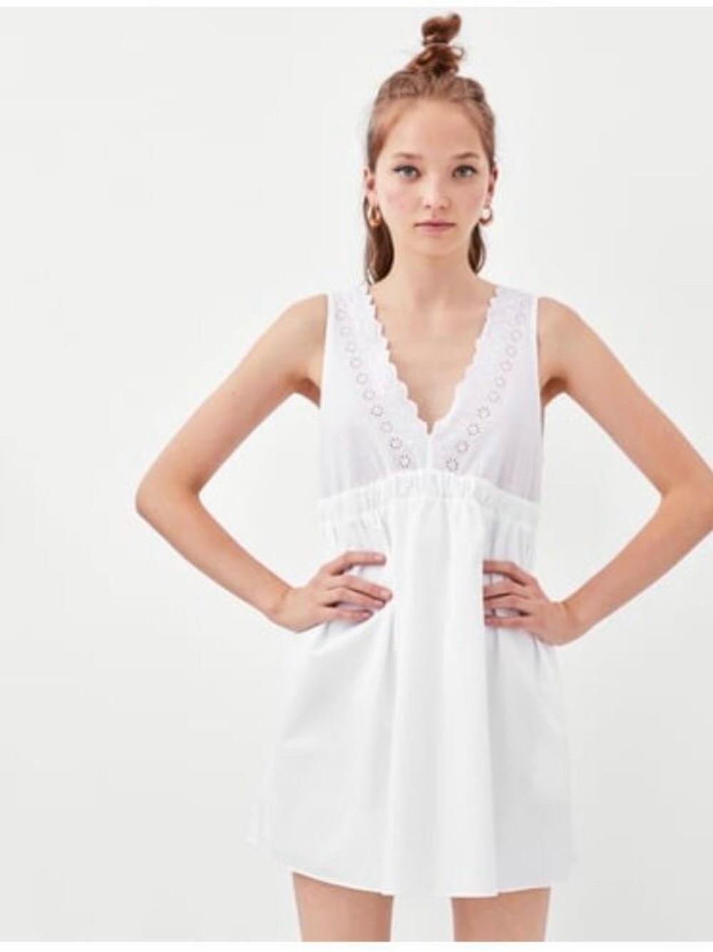 Zara TRF White Eyelet-Trim Mini Dress